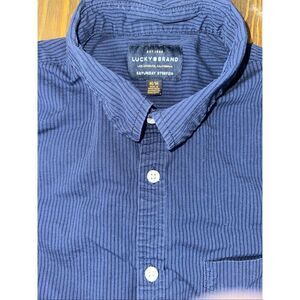 Lucky Brand Saturday Stretch Button Up Shirt Blue Stripe Long Sleeve Mens Medium